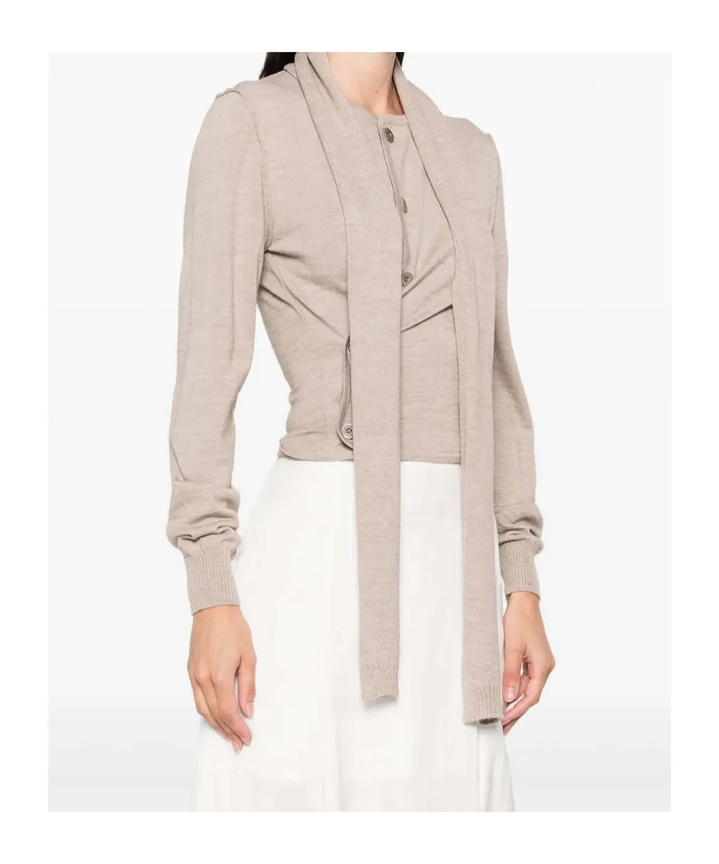 Scarf Detailed Buttoned Knitted Cardigan
