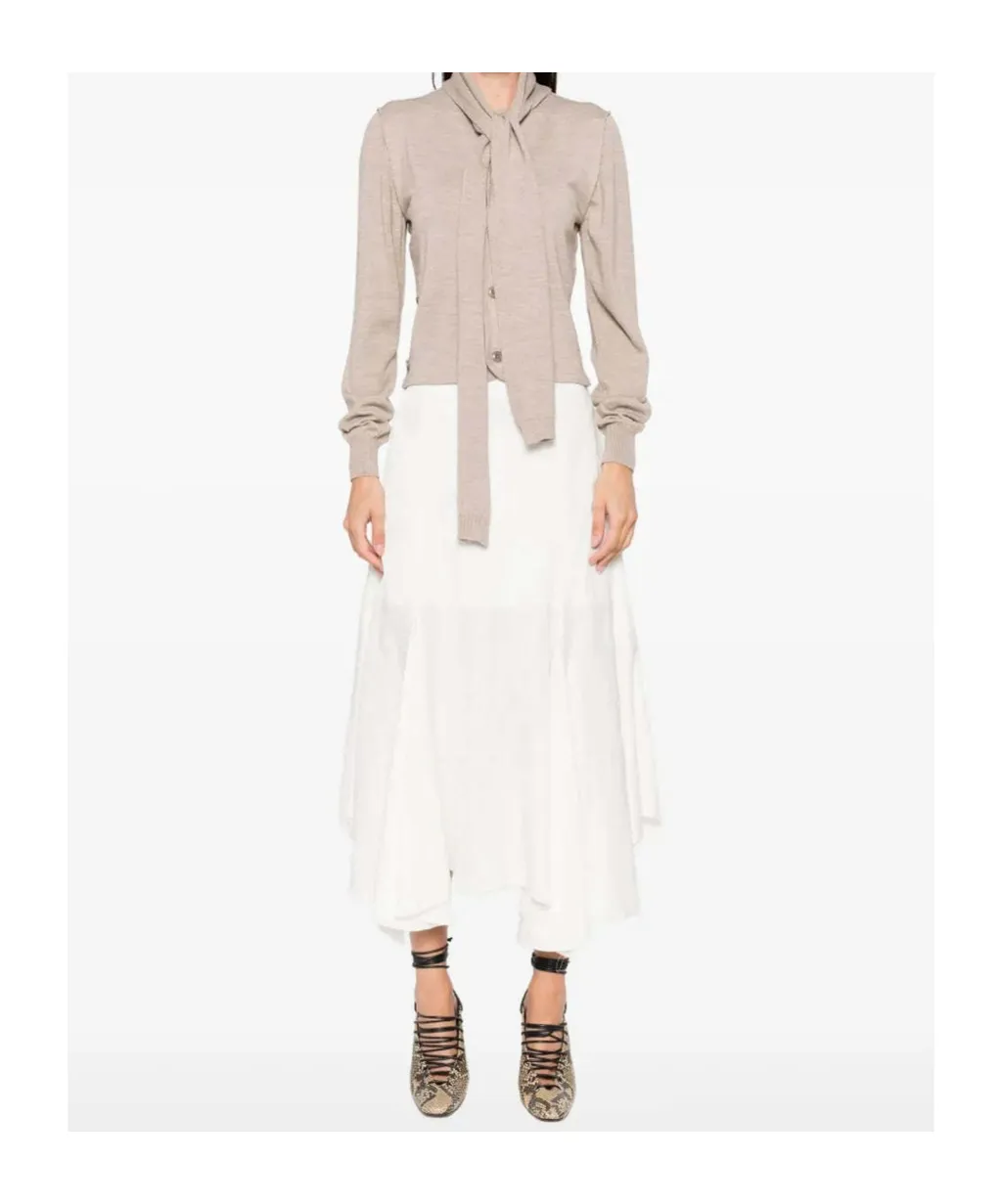 Scarf Detailed Buttoned Knitted Cardigan