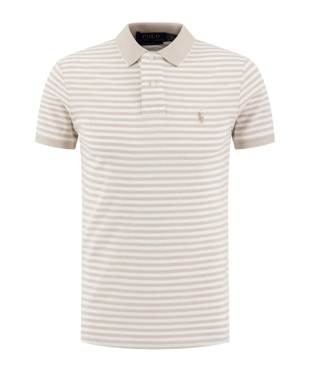 Striped-Pattern Cotton Polo Shirt
