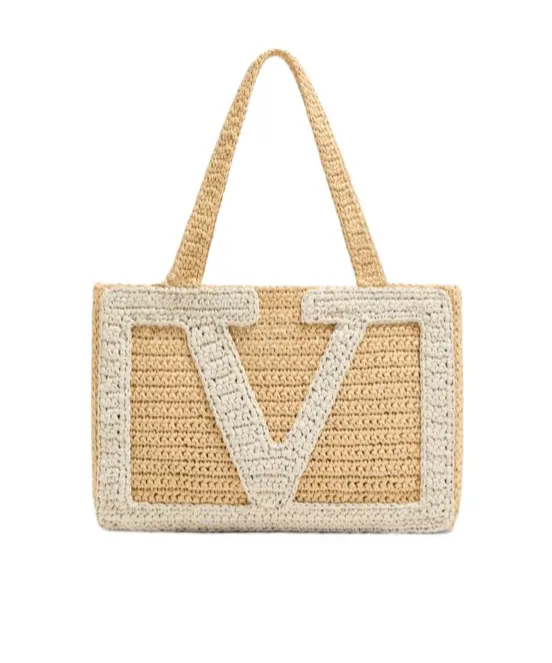Valentino Garavani Viva Superstar Medium Shopping Bag In Raffia