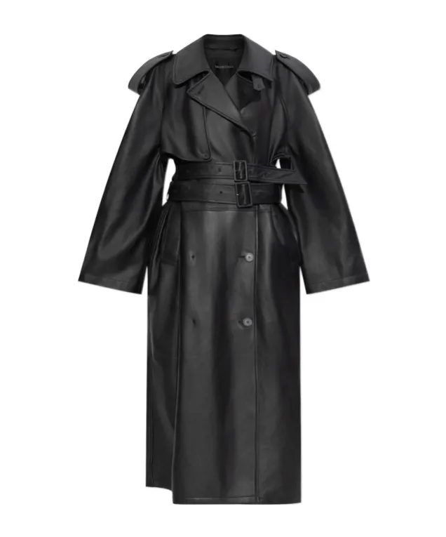 Belted Leather Trench Coat