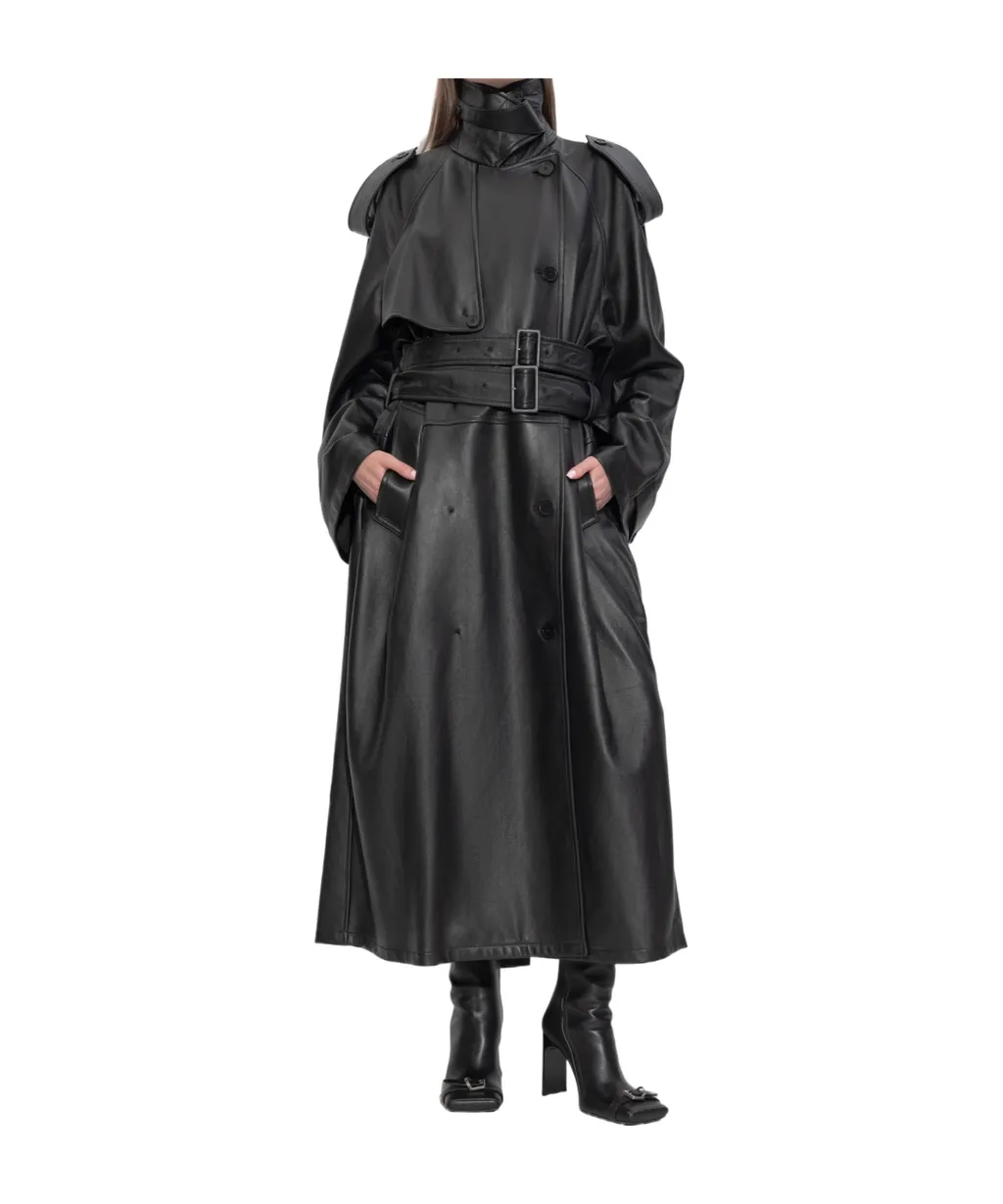 Belted Leather Trench Coat