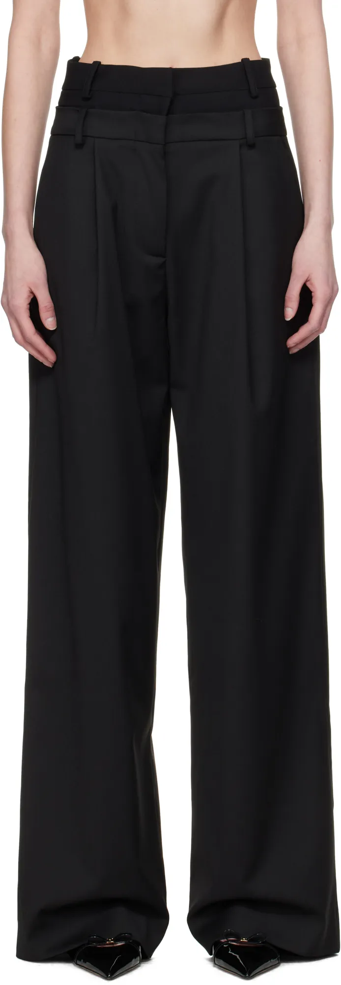 Layered Pleated Wide-Leg Pants
