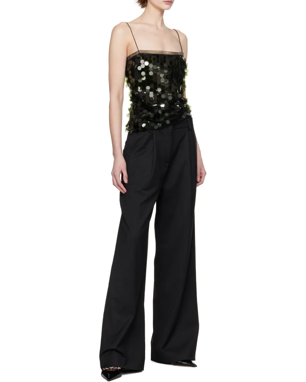 Layered Pleated Wide-Leg Pants