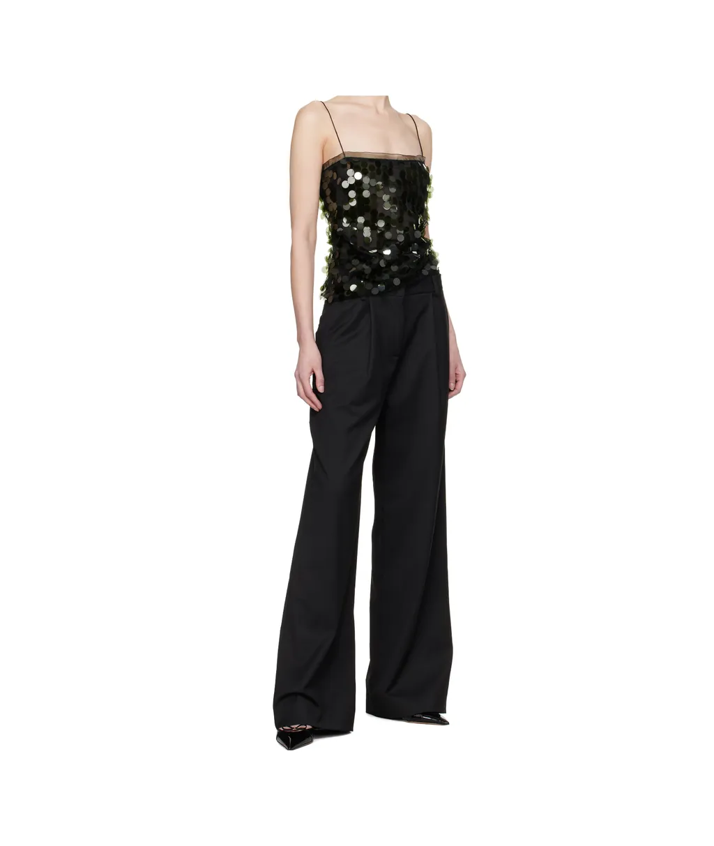Layered Pleated Wide-Leg Pants