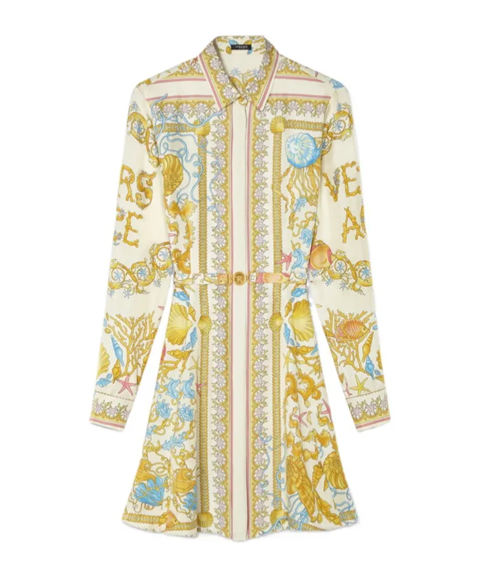 Versace Barocco Printed Long-Sleeved Dress
