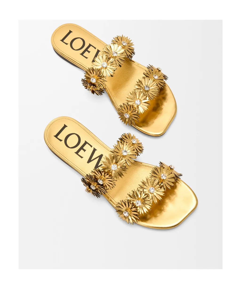 Petal Flower Sandal In Calfskin And Crystals