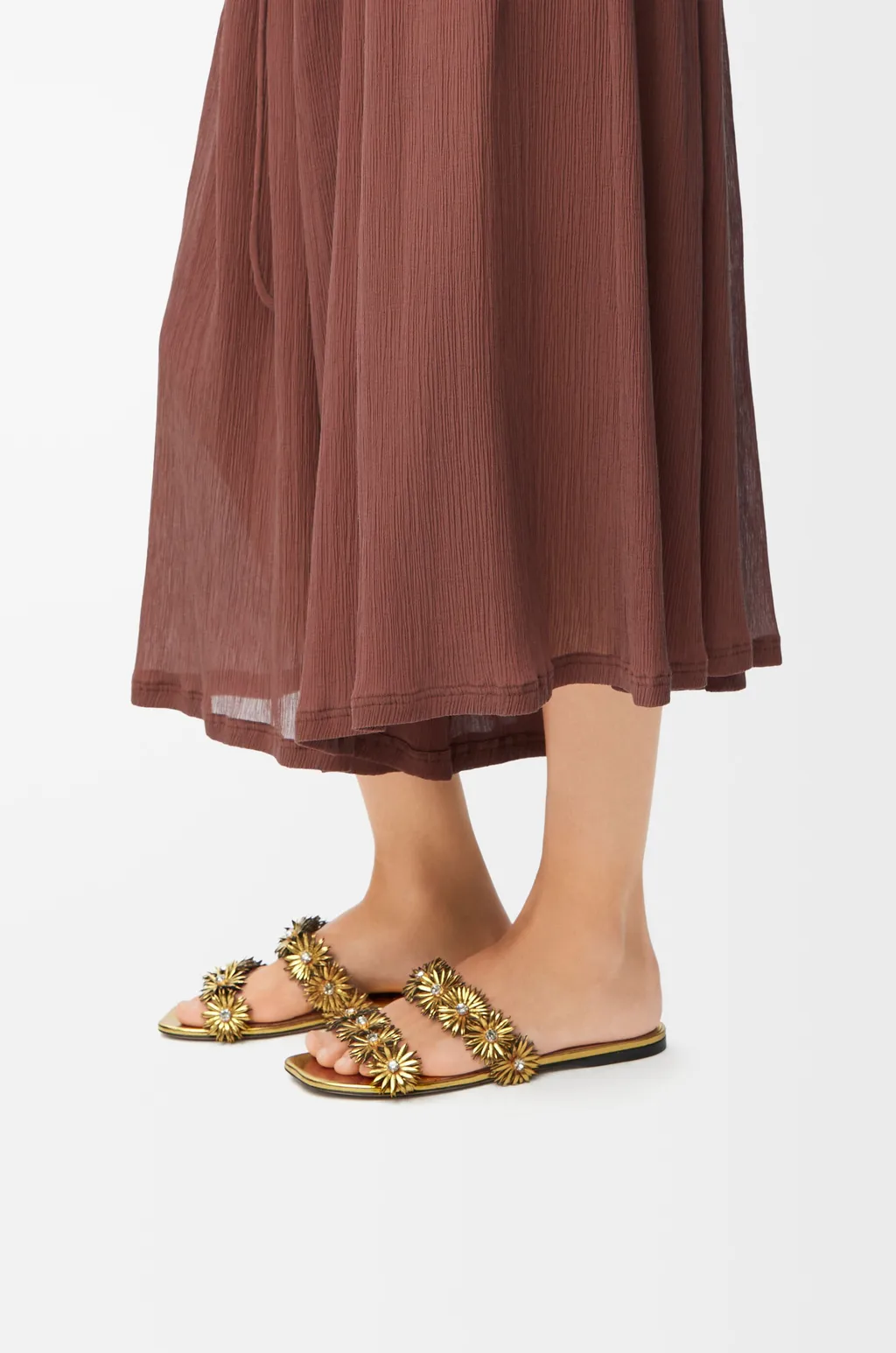 Petal Flower Sandal In Calfskin And Crystals