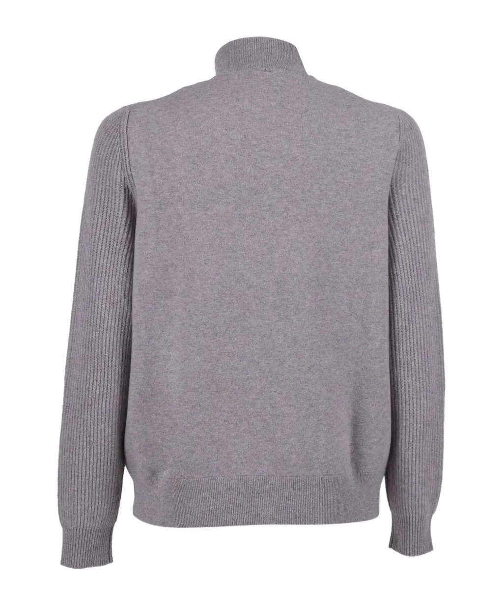 Ribbed-Panel Wool Cardigan