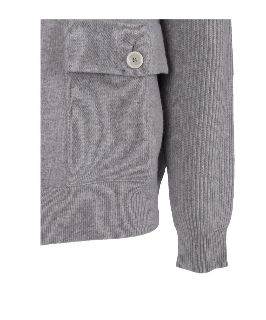 Ribbed-Panel Wool Cardigan