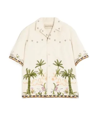 Camicia In Canvas Di Cotone Con Ricamo Floreale