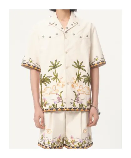 Camicia In Canvas Di Cotone Con Ricamo Floreale