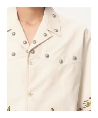 Camicia In Canvas Di Cotone Con Ricamo Floreale