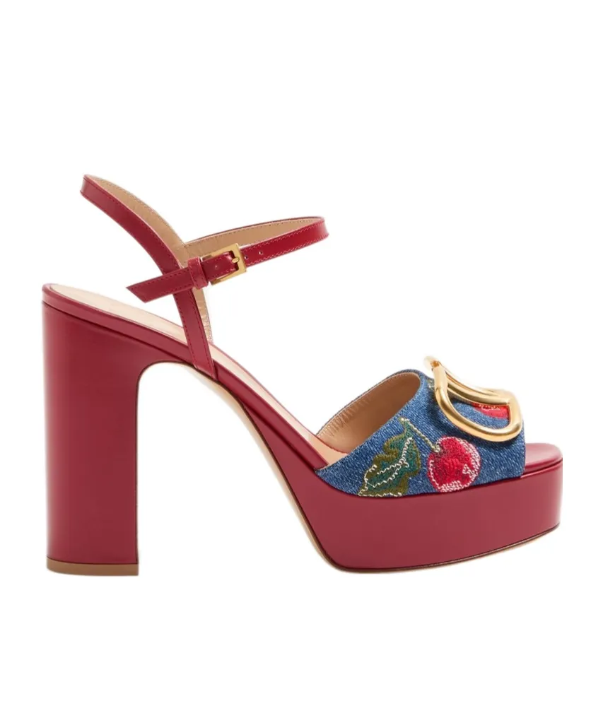 Vlogo Signature Platform Denim Sandal With Cherryfic Embroidery 115Mm
