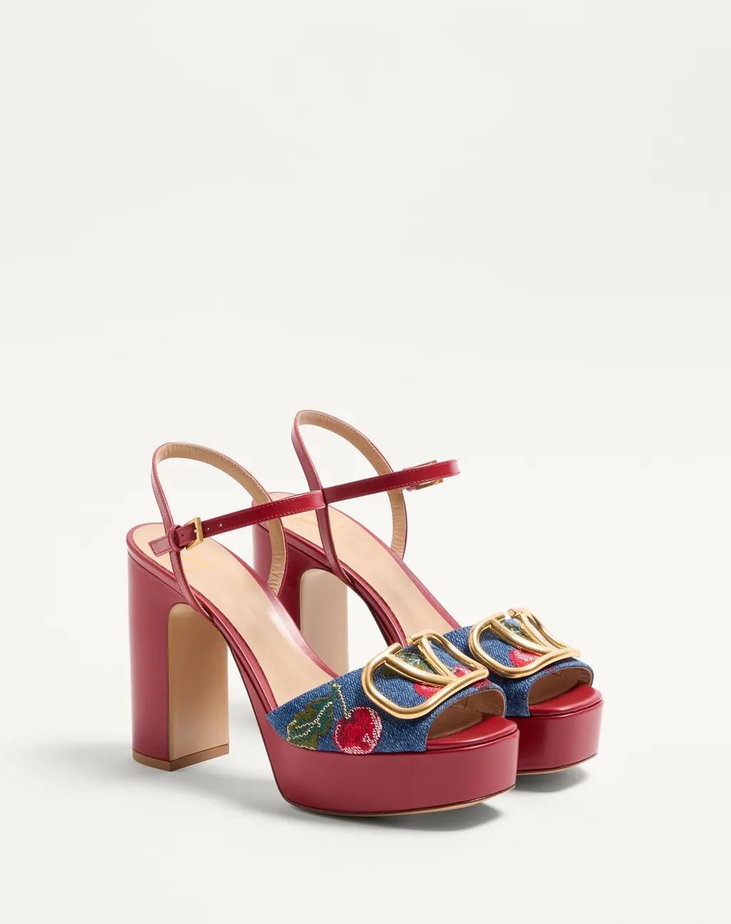 Vlogo Signature Platform Denim Sandal With Cherryfic Embroidery 115Mm