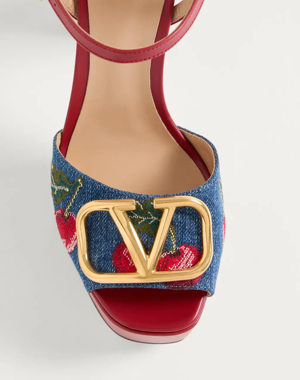 Vlogo Signature Platform Denim Sandal With Cherryfic Embroidery 115Mm