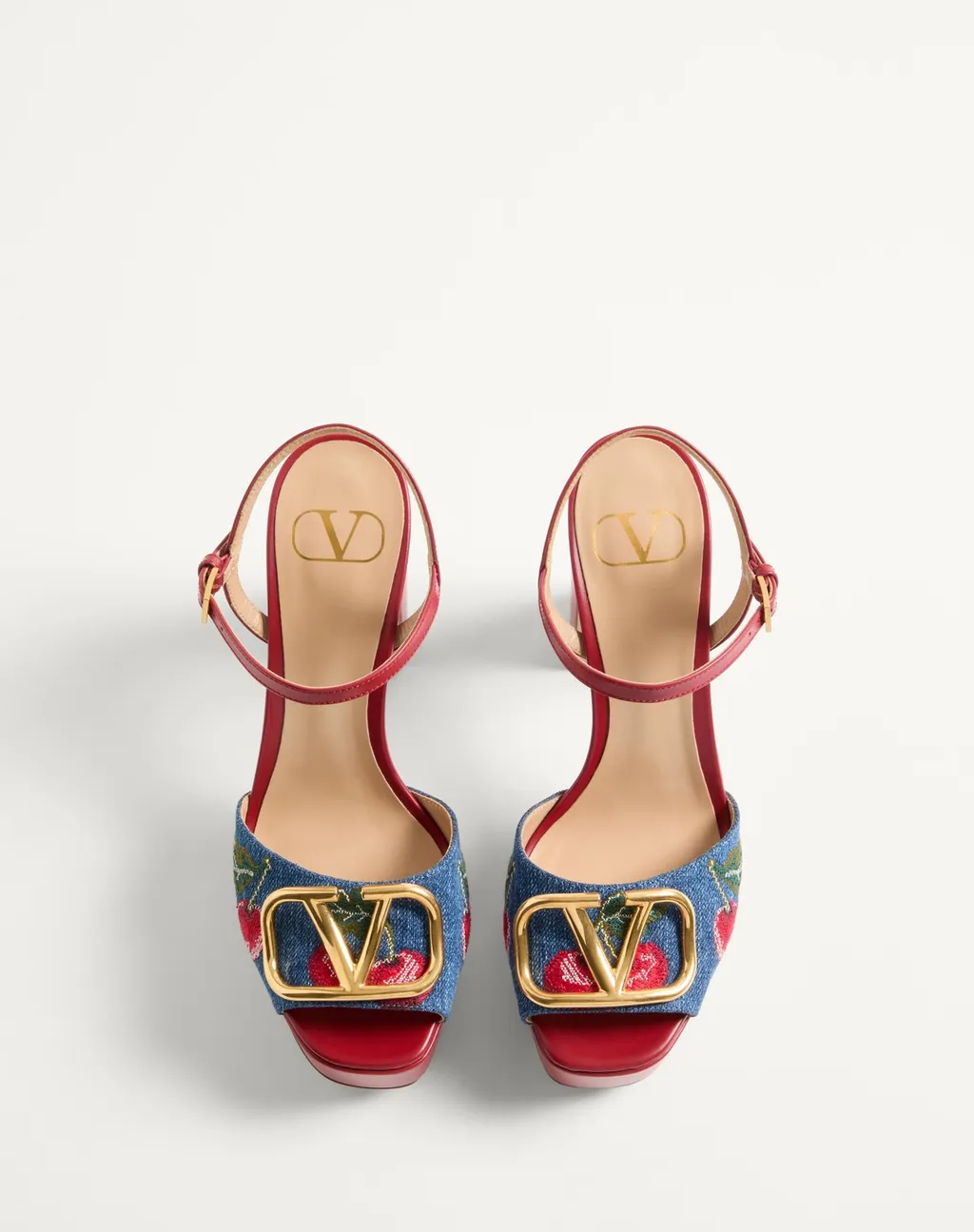 Vlogo Signature Platform Denim Sandal With Cherryfic Embroidery 115Mm