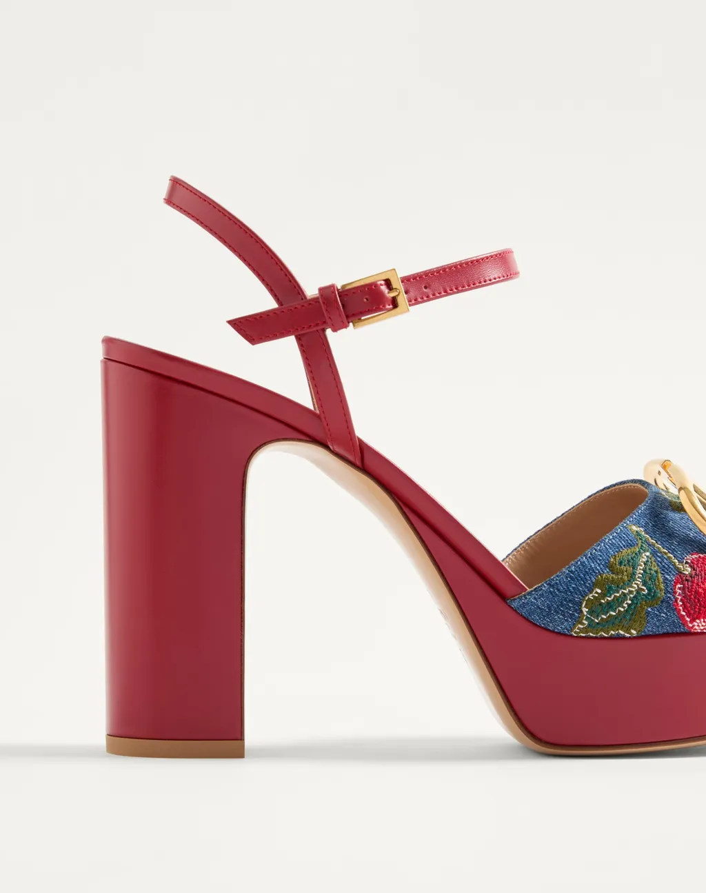 Vlogo Signature Platform Denim Sandal With Cherryfic Embroidery 115Mm