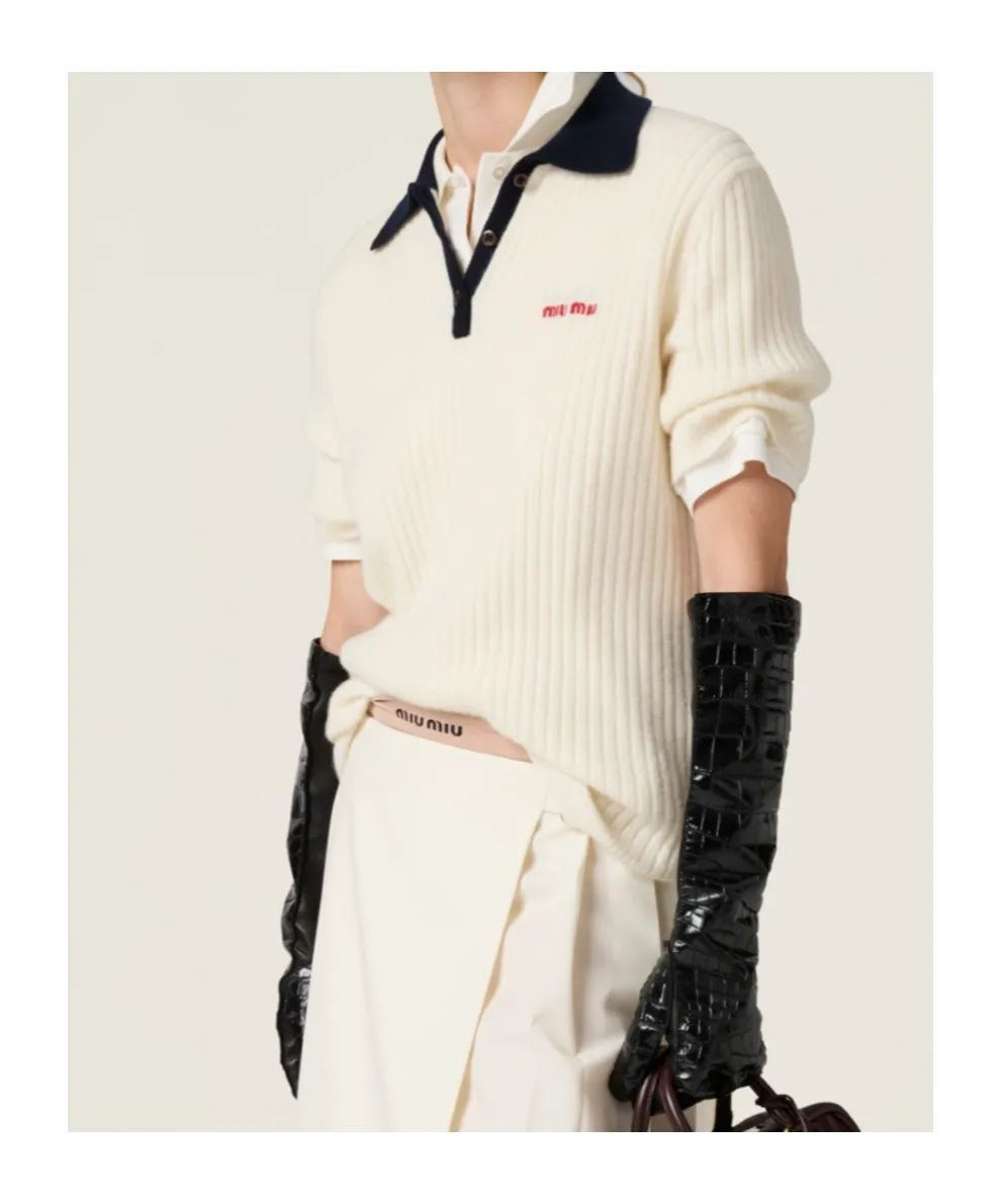 Ribbed Cashmere Polo Shirt