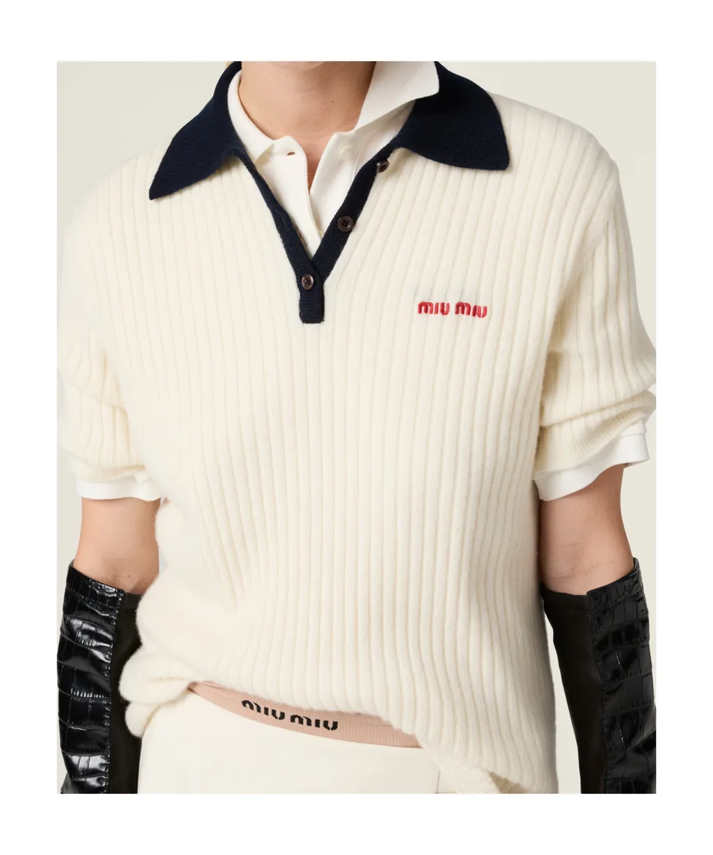 Ribbed Cashmere Polo Shirt