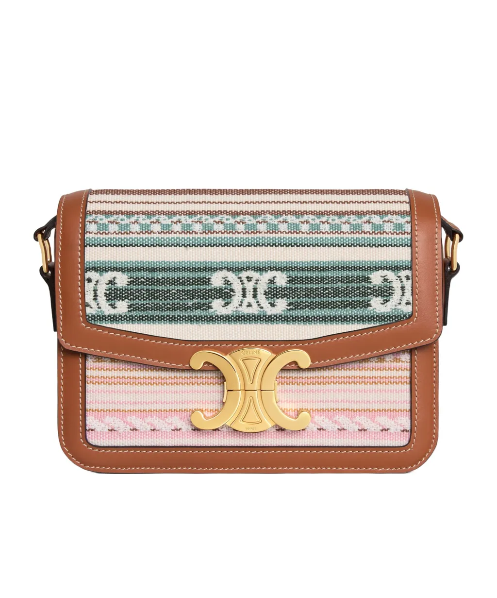 Teen Triomphe Bag In Striped Textile And Calfskin