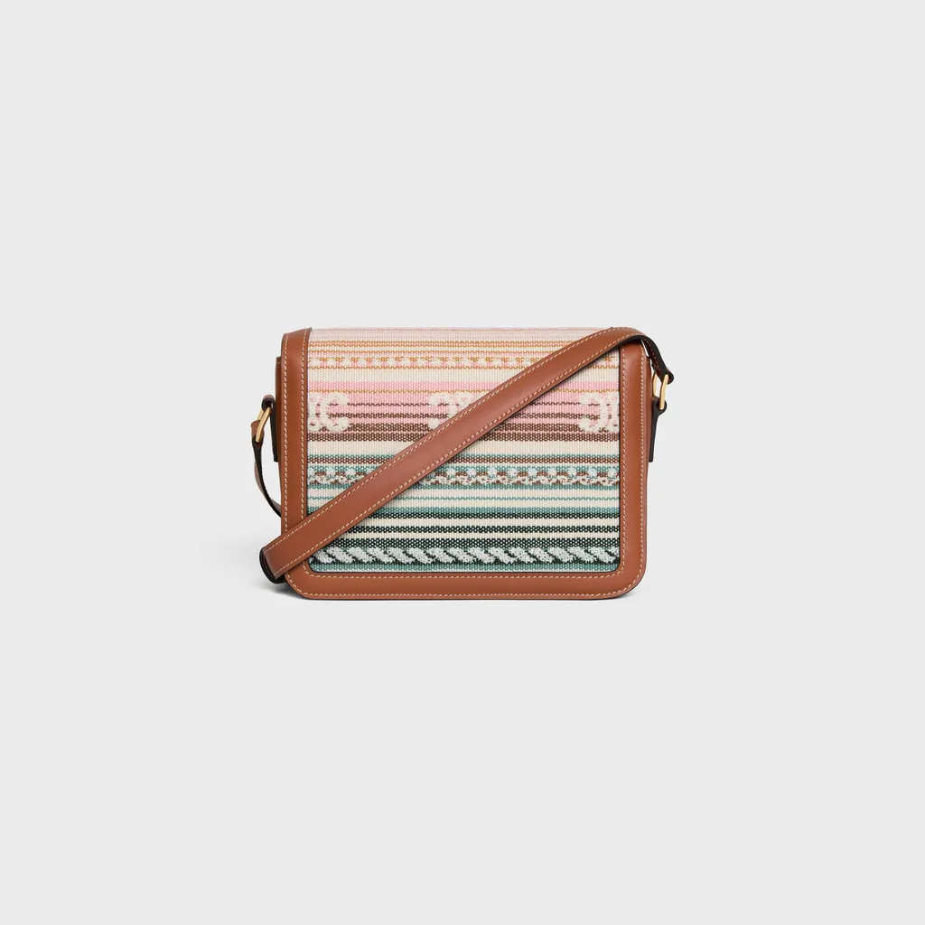 Teen Triomphe Bag In Striped Textile And Calfskin