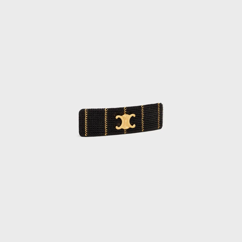 Celine Striped Sequins Hair Clip In Polyester And Brass With Gold Finish