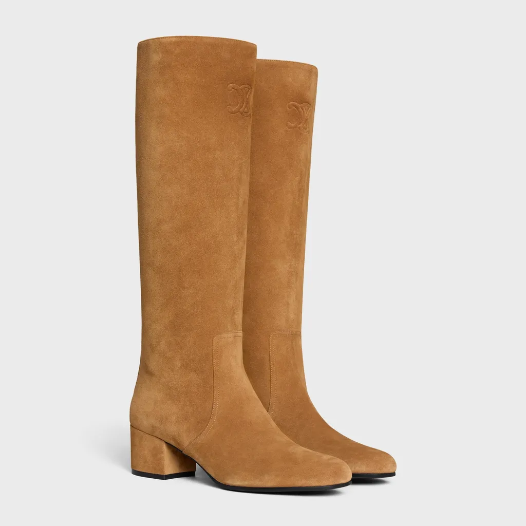 Les Bottes Celine Triomphe High Boot In Suede Calfskin