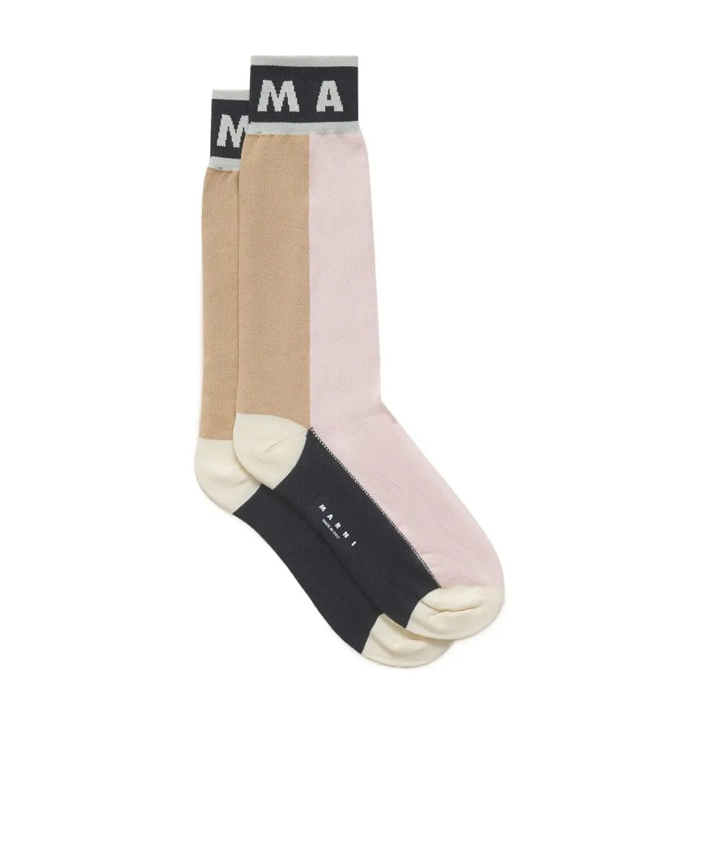 Pink Colour-Block Cotton Socks