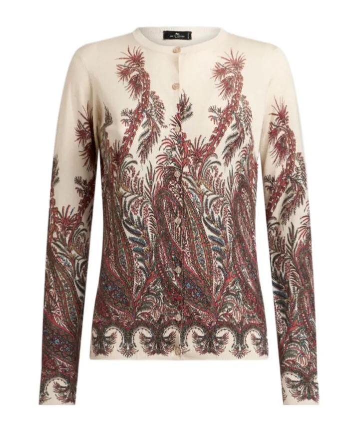 Silk And Cashmere Cardigan With Placed Print