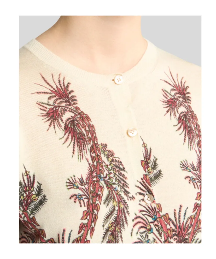 Silk And Cashmere Cardigan With Placed Print