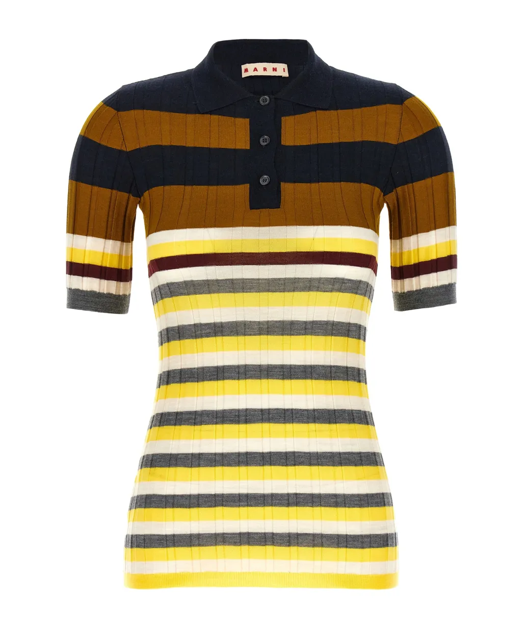 Marni Striped Ribbed Polo Shirt