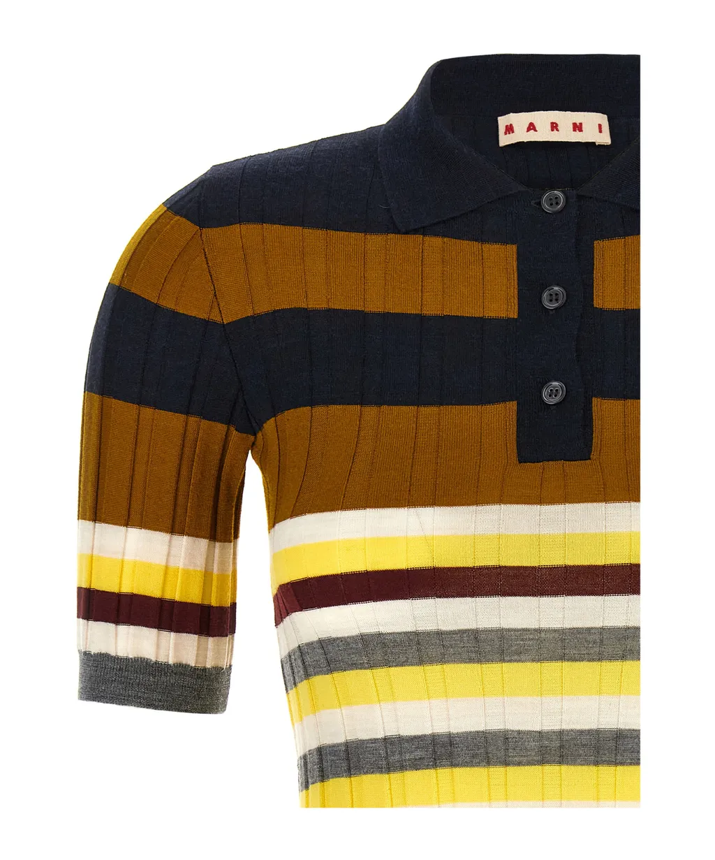Marni Striped Ribbed Polo Shirt