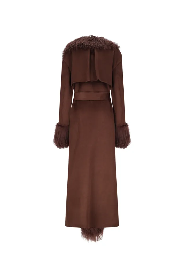 Faux-Fur Collar Belted Coat