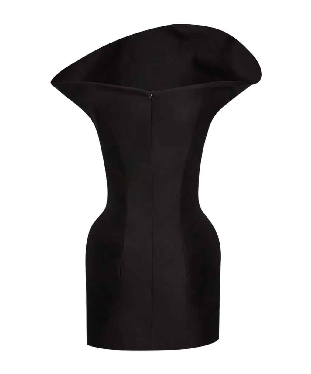 Sculpted Cotton Mini Dress In Black