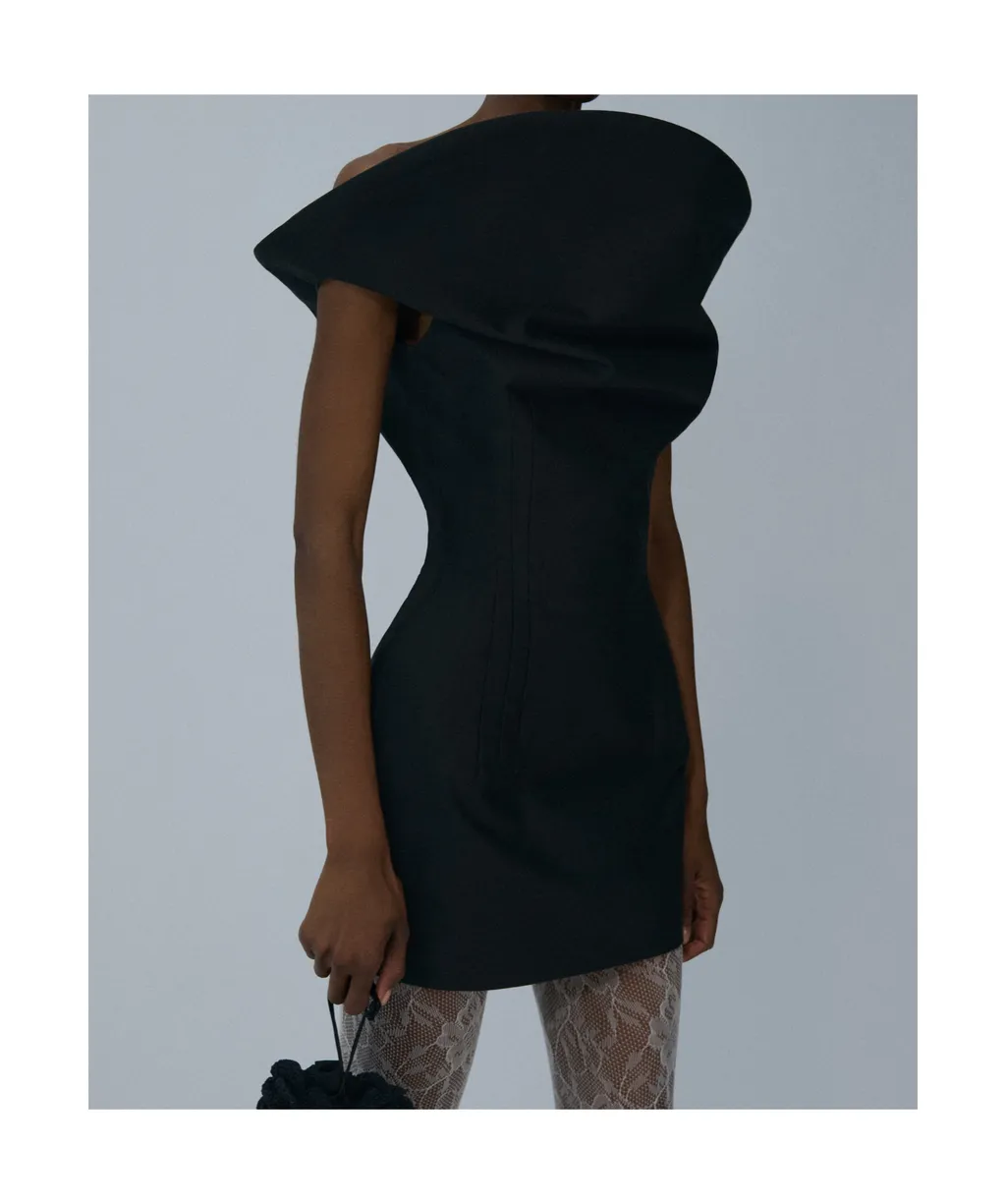 Sculpted Cotton Mini Dress In Black
