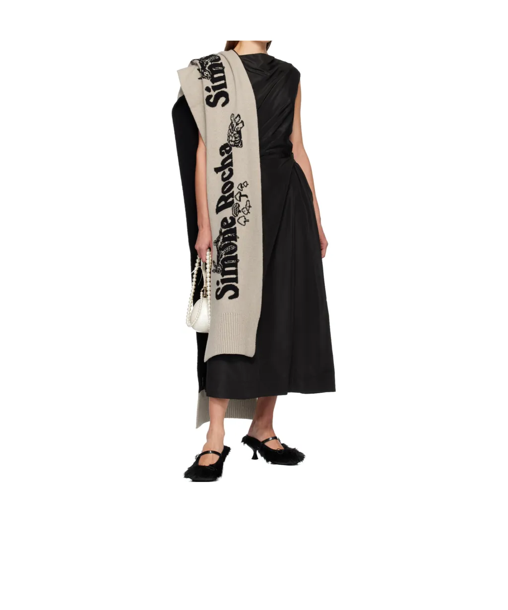 Long Graphic Logo Knit Scarf