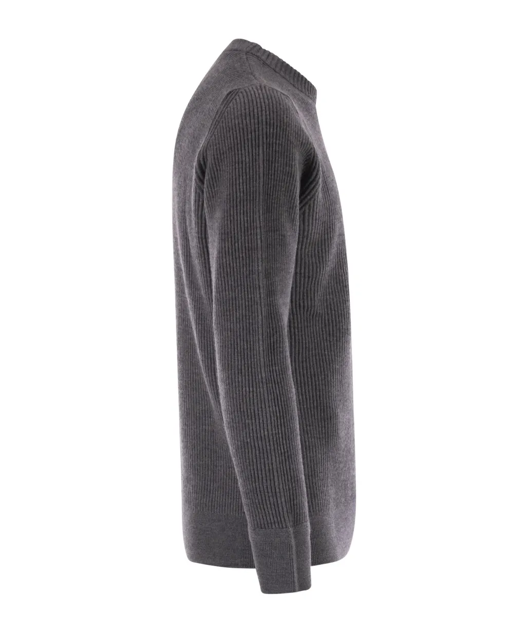 Stone Island Logo Patch Ribbed Crewneck Sweater