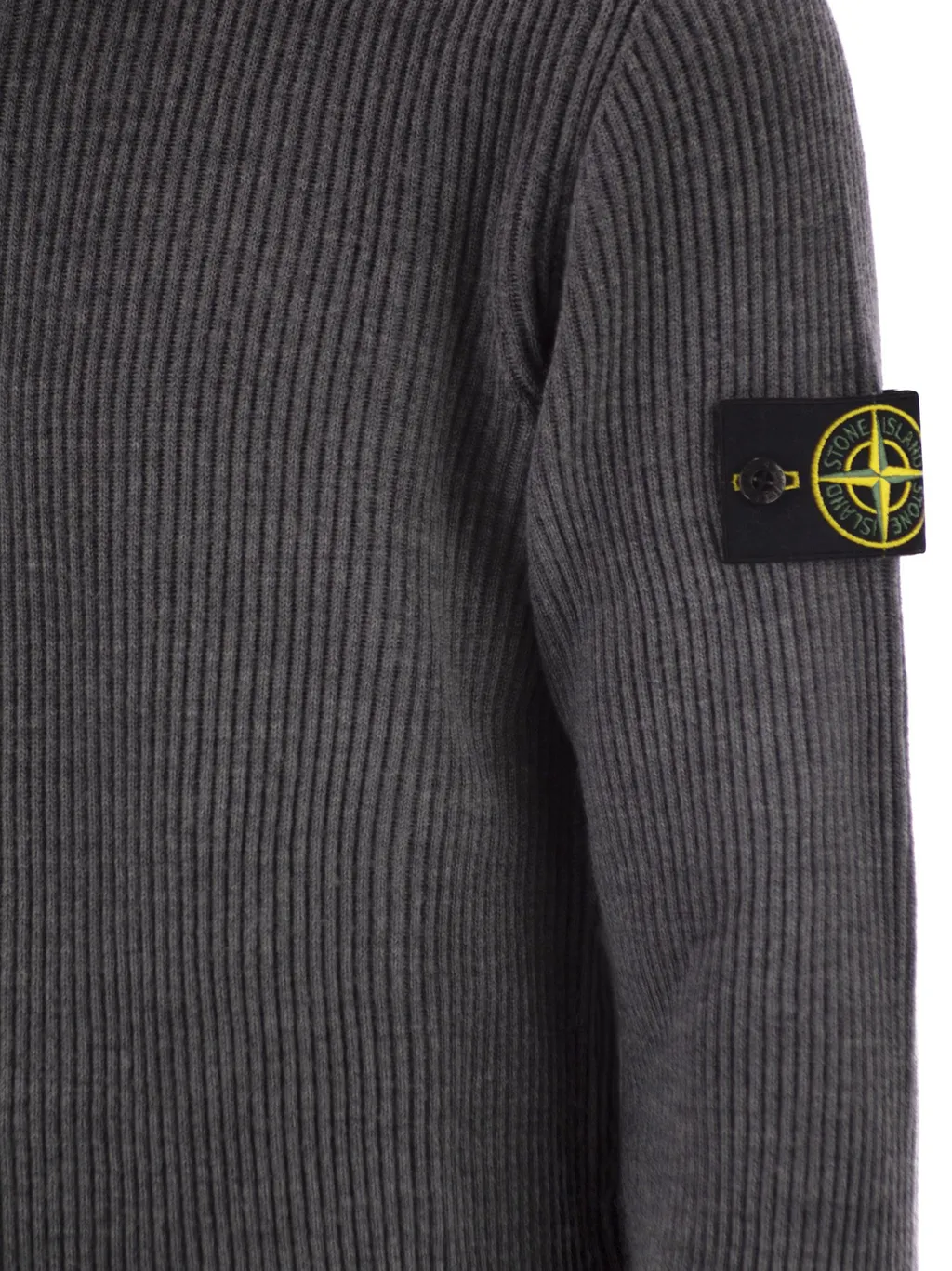 Stone Island Logo Patch Ribbed Crewneck Sweater