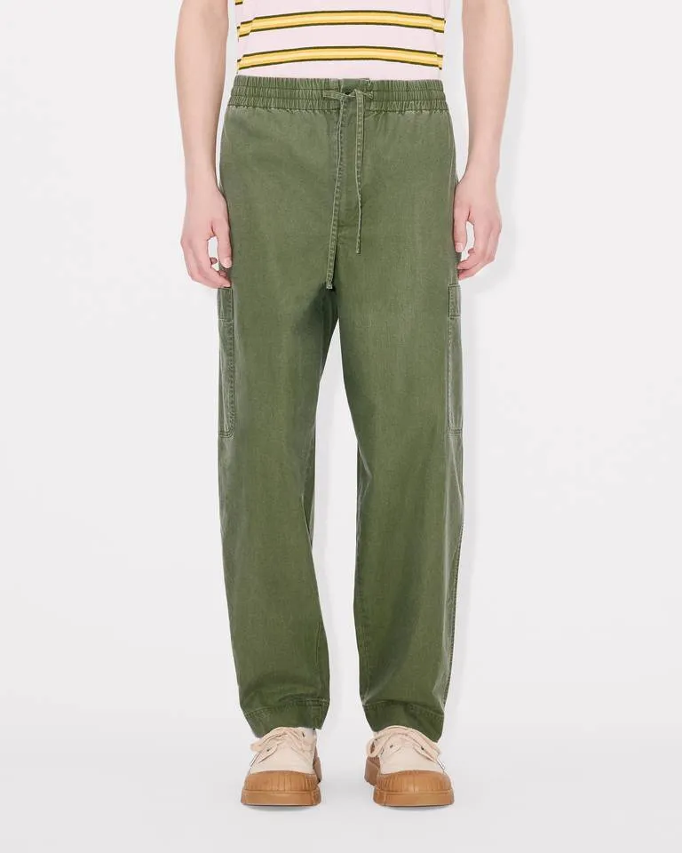 Embroidered Cargo Jogpants In Coated Cotton Kenzo Elephant Logo