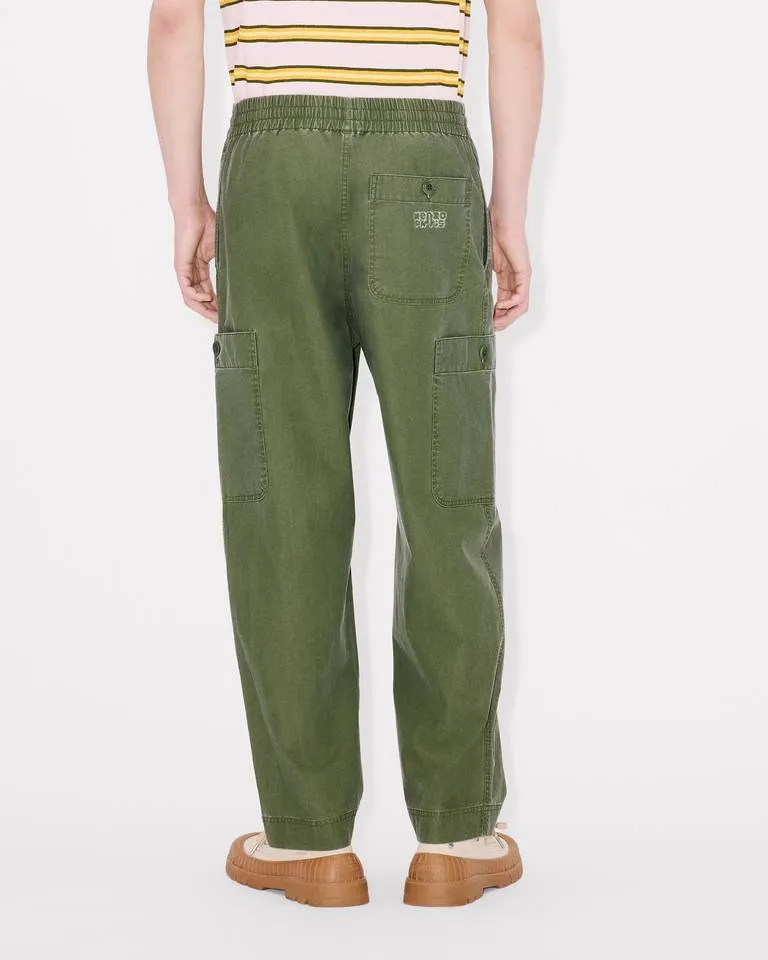 Embroidered Cargo Jogpants In Coated Cotton Kenzo Elephant Logo