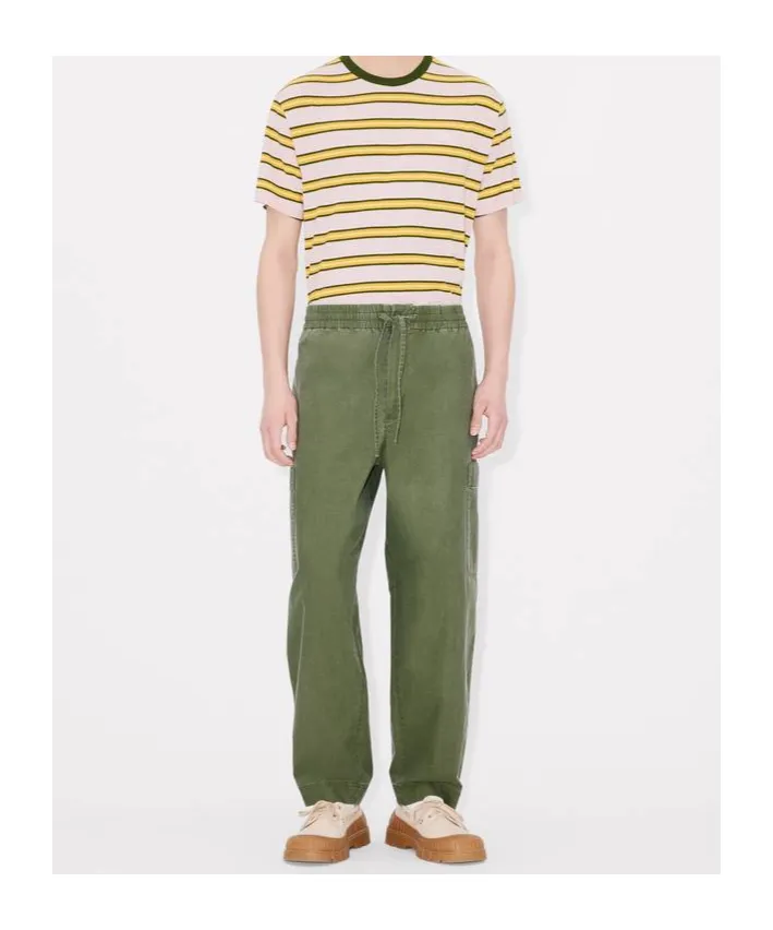 Embroidered Cargo Jogpants In Coated Cotton Kenzo Elephant Logo