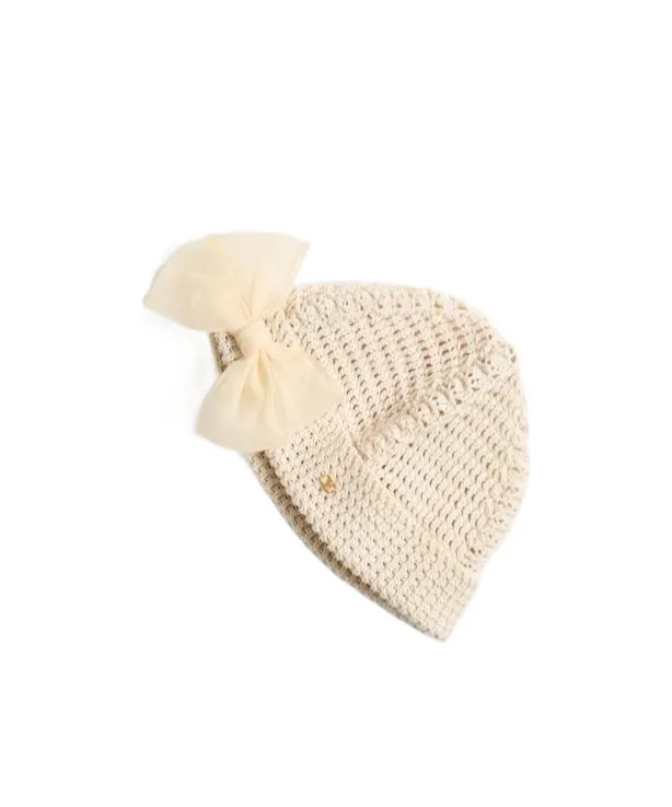 Cotton Beanie Hat With Organza Bow