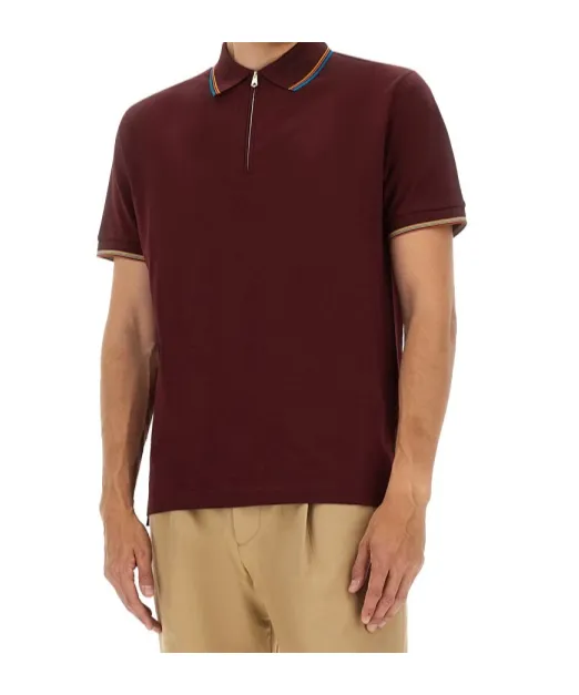 Paul Smith Signature Stripe Trim Zip Polo Shirt