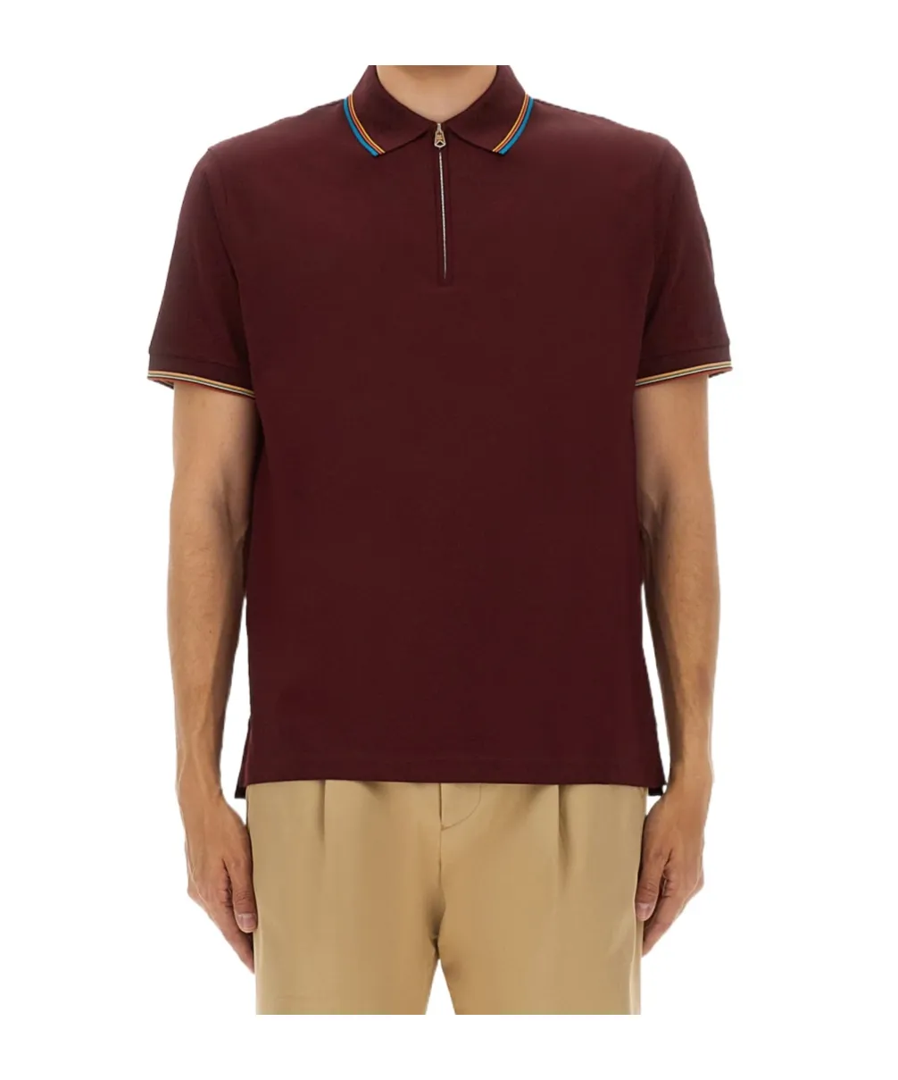 Paul Smith Signature Stripe Trim Zip Polo Shirt
