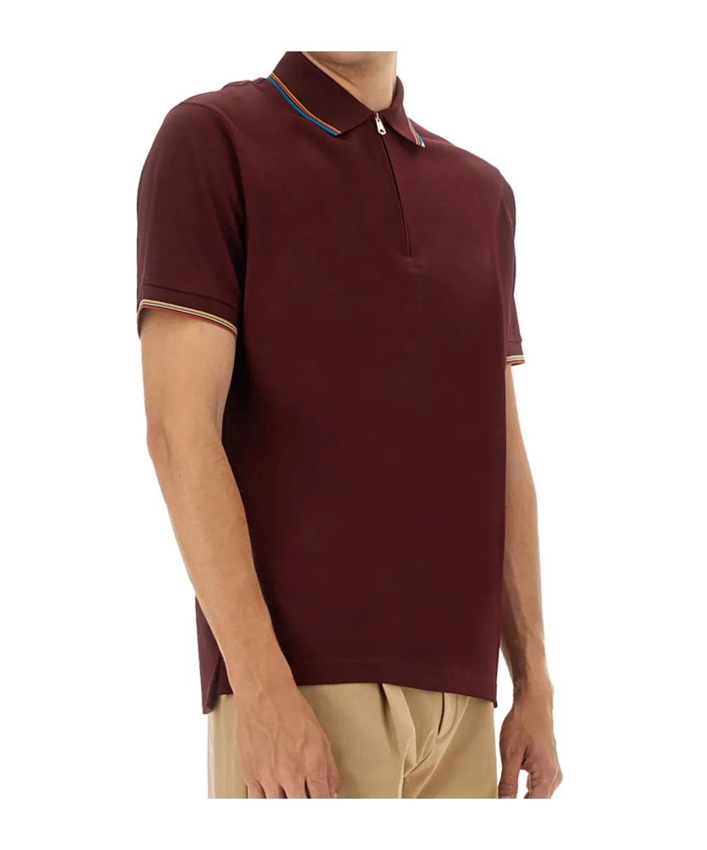 Paul Smith Signature Stripe Trim Zip Polo Shirt