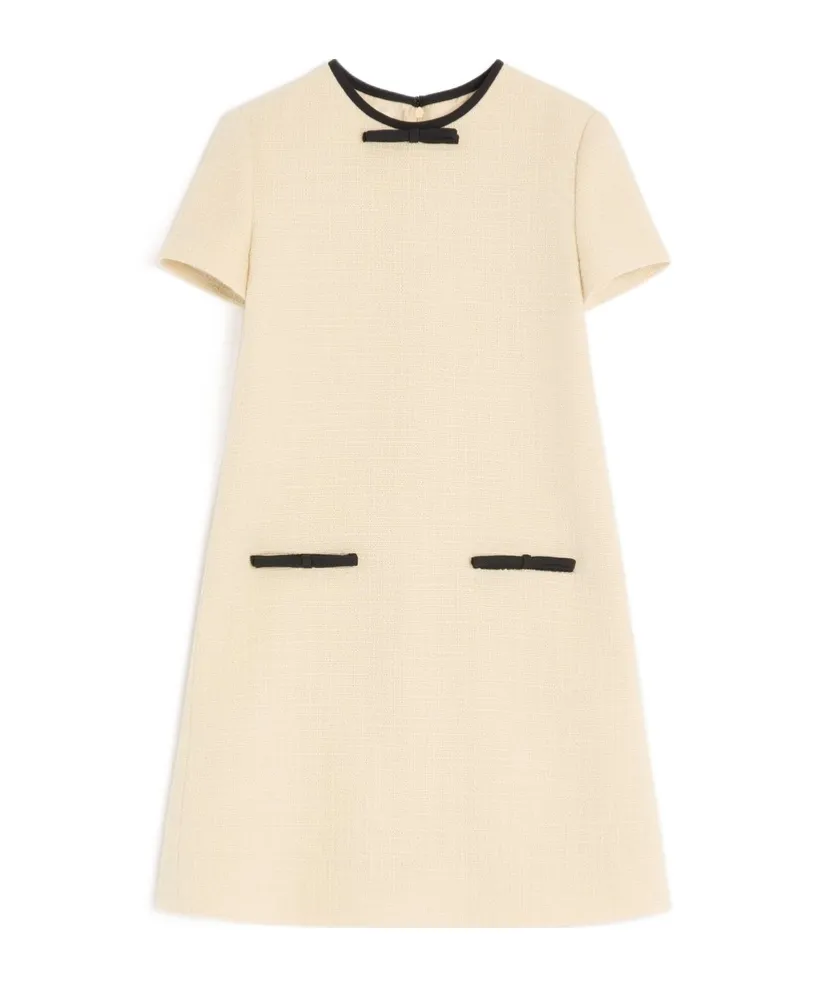 Bow-Embellished Tweed Dress