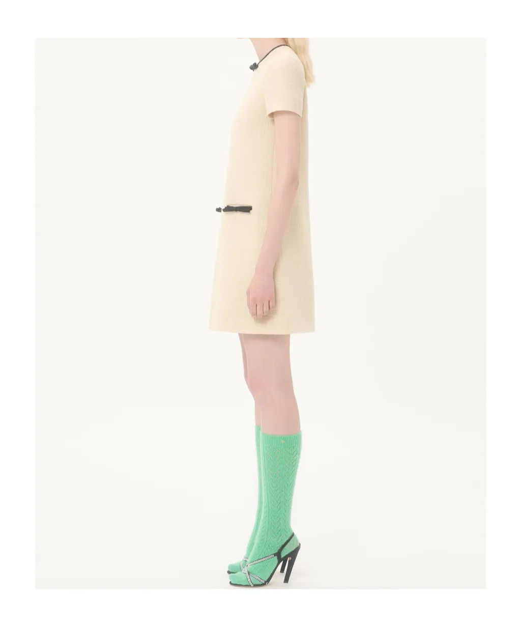 Bow-Embellished Tweed Dress