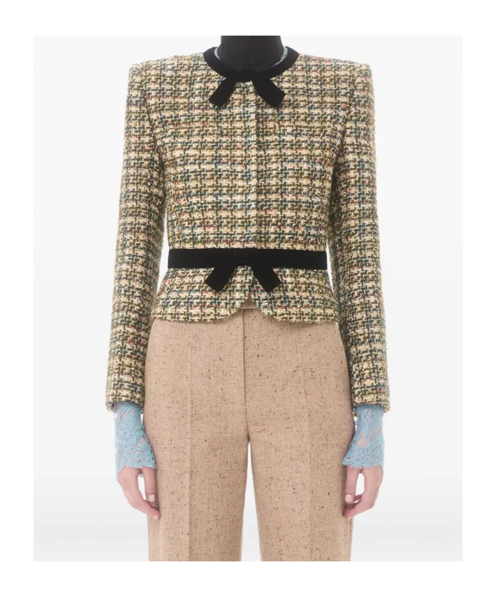 Valentino	Bow Detailed Crewneck Tweed Jacket