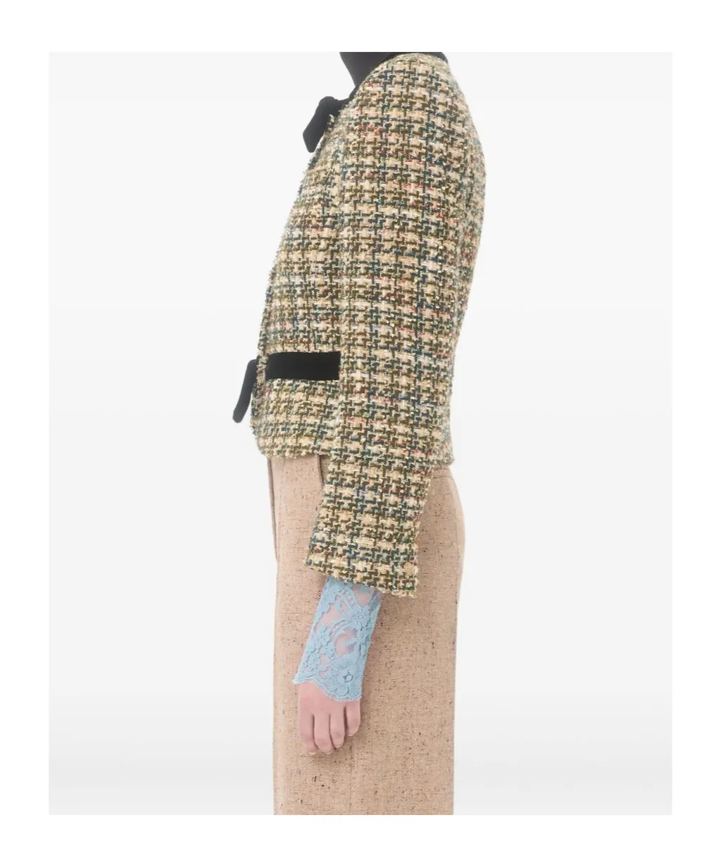 Valentino	Bow Detailed Crewneck Tweed Jacket